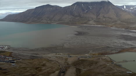 Orbiting-shoot---turning-left---revealing-Longyearbyen---Capital-of-Svalbard