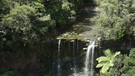 SLOWMO---Close-up---Caucasian-man-from-behind-looking-at-Mokoroa-Falls,-Auckland,-New-Zealand