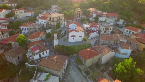 Aerial:-A-small-village-in-the-mountains-of-Samos,-Greece