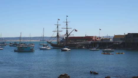 Two-tall-ships-dock-in-Monterey-California,-March-1-17