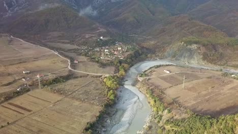 Mountain-Village-in-Albania-next-to-Vjose-river-in-the-Southern-Area-of-Albania-from-an-Aerial-view