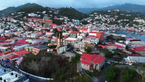 Drone-footage-of-a-Bell-Tower-in-ST-George,-Grenada