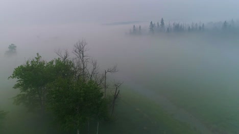 Vista-Aérea-De-Baja-Visibilidad-A-Través-De-La-Niebla-Y-El-Humo-Sobre-Un-área-Rural-De-Tierras-De-Cultivo-De-Alberta