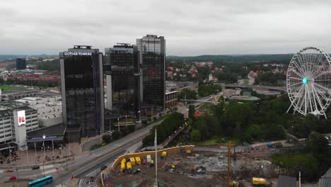 Aerial-footage-of-Korsvagen-in-Gothenburg,-Sweden