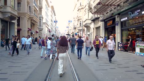 Locals-and-tourists-walk-and-explore-at-popular-Istiklal-Street-in-Beyoglu,Turkey