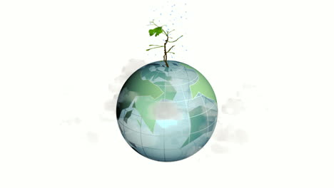 Animated-green-globe-on-which-a-plant-is-blooming