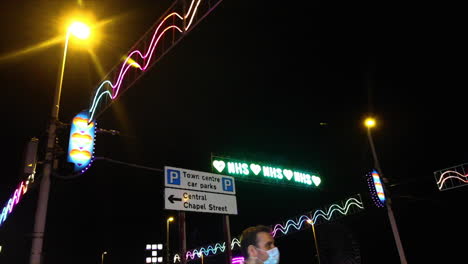 Blackpool-Neon-Illuminations-2020-Virtual-Switch-On-love-NHS-Sign-bannered-across-street