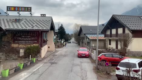 Various-footage-as-one-drives-through-the-small-town-of-Chamonix,-France,-next-to-the-Alps