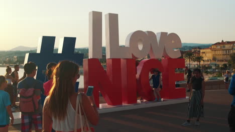 Slight-Slow-motion:-First-person-shot-of-a-"#I-Love-Nice"-sign-in-southern-Nice,-France