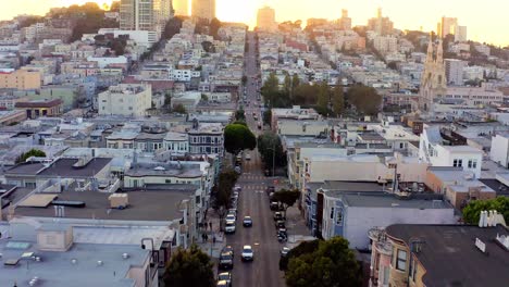 Aeria:-San-Francisco-neighborhood-streets,-drone-view