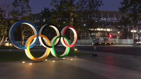 Olympic-Rings-In-Front-Of-New-National-Stadium
