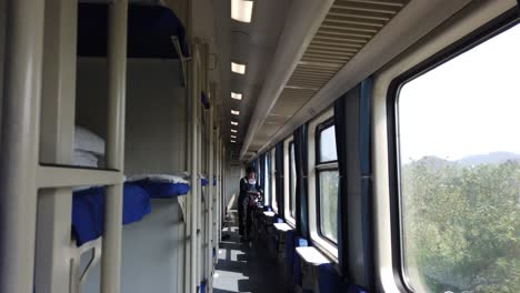 Inside-a-sleeper-train-in-Shanghai,-China