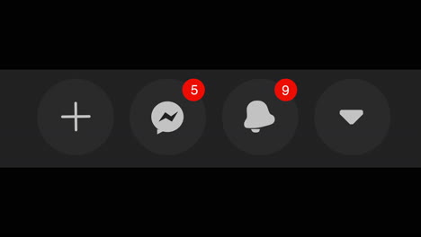 Red-notification-badges-appear-on-dark-Facebook-menu-bar,-animation