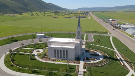 Star-Valley-Temple-of-the-Mormon-Church---orbiting-aerial-view