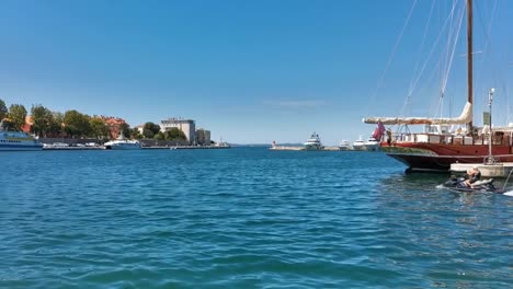 A-jet-ski-passing-in-the-Vruljica-marina-in-Zadar,-Croatia