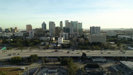 "Tampa,-FL-USA---1-20-2021:-Smooth-panning-shot-over-Interstate-275-in-downtown-Tampa