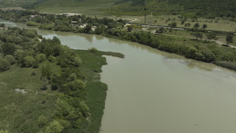 River-Flowing-Near-Historical-Town-Of-Mtskheta-In-Mtskheta-Mtianeti-Province-Of-Georgia