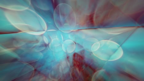 Cloudy-corridor-of-trapped-bubbles,-fragmented-glass-facets-in-faded-blue-are-desaturated-red-colors---seamless-looping-background-video