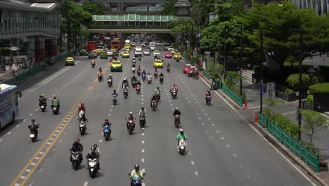 Motorcycles-heavy-traffic-downtown-Bangkok-city