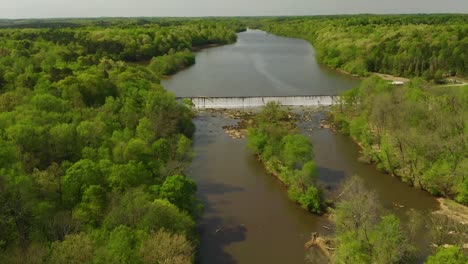 Drone-Aerial-over-a-River-in-North-Carolina-with-Spillway