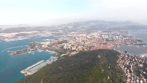 Aerial-Panorama-above-Beautiful-Croatia-City,-Travel-Destination