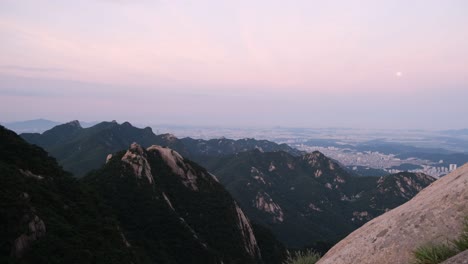 Beautiful-wide-landscape-shot-of-Seoul-city-surrounded-by-mountains-in-nature
