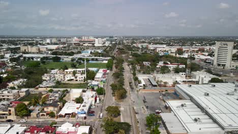 Aerial-view-of-avenue-in-Merida-Yucatan-with-railroad-in-the-middle