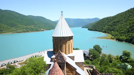 Rooftops-At-Ananuri-Fortress-Complex-Overlooking-Zhinvali-Reservoir-In-Georgia