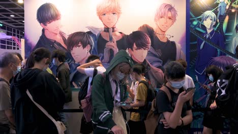 Visitors-queue-in-line-to-have-access-to-a-booth-during-the-Anicom-and-Games-ACGHK-exhibition-event-in-Hong-Kong