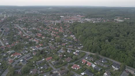 Drone-footage-of-small-danish-suburbian-city-located-in-a-EU-protected-forest