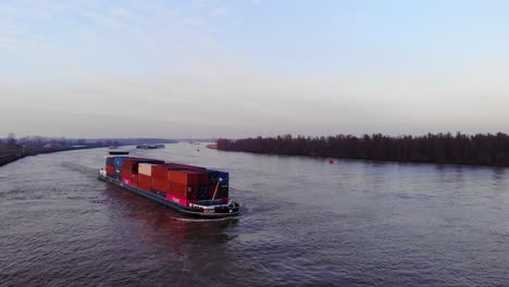 Aerial-Over-Oude-Maas-With-Juliam-Cargo-Ship-Approaching