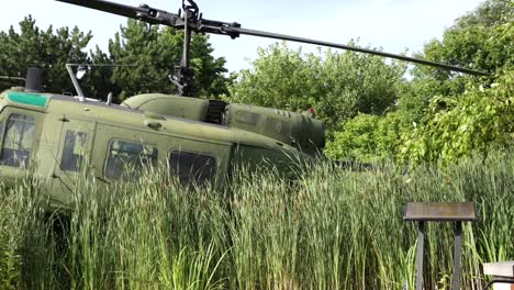 Community-Veterans-Memorial-Army-helicopter-behind-tall-grass-side-view