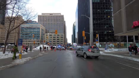 Ottawa-police-blockade-of-Freedom-Convoy-truckers-protest,-Ontario,-Canada