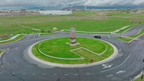 Aerial-at-Roundabout-in-Lake-Park-Boulevard-at-West-Valley-City-Utah---Slow-Orbit-Movement