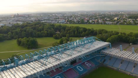 Beautiful-Drone-Flight-over-Henryk-Reyman-Stadium,-Krakow,-Poland