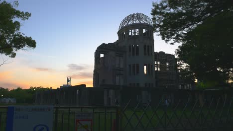 Evening-sunset-over-A-Dome-in-Hiroshima,-Japan