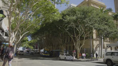 Tilt-pan-from-Brisbane-City-Hall-in-King-eorge-Square-to-Adelaide-Street-with-Buses