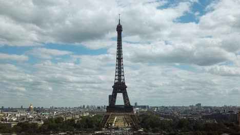 Slow-drone-view-Eiffel-Tower-in-Paris,-France