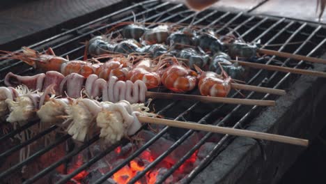 Squid-Added-to-a-Grill-with-Seafood-Skewers