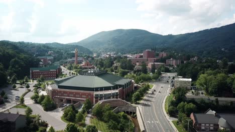 Aerial-WS-Pushing-toward-the-Appalachian-State-University-campus-in-Boone-North-Carolina