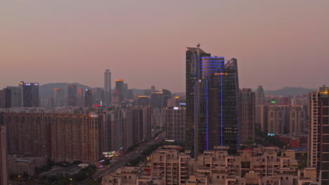 Guangzhou-downtown-living-apartment-blocks-on-colorful-sunset-in-the-evening
