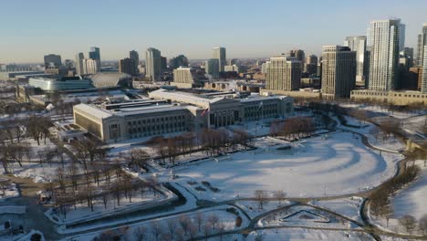 Aerial-View-of-Chicago's-Field-Museum-on-Sunny-Winter-Day