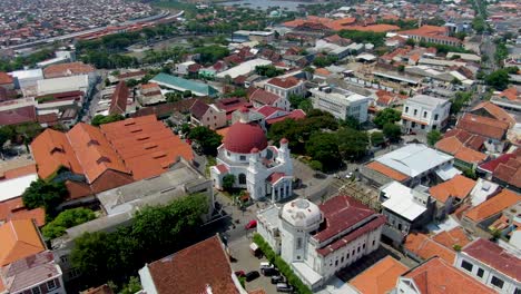 Aerial-view-on-Blenduk-Church-and-Semarang-city-in-Central-Java,-Indonesia