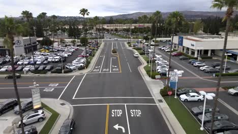 Aerial-view,-Tustin-auto-center,-Los-Angeles-car-dealership,-California