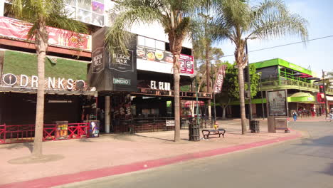 Restaurants-Along-Avenida-Revolucion-In-Tijuana,-Mexico-Closed-Due-To-Pandemic-Restrictions