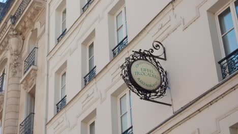 Signboard-of-Eiffel-tower-restaurant-located-in-16th-arrondissement,-Paris-France-captured-in-1080-p-shot