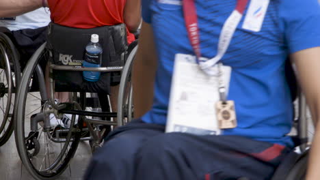 Athletes-in-wheelchairs-at-the-Tokyo-2020-Olympic-and-Paralympic-Village-in-Tokyo,-Japan