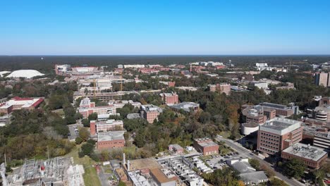 Aerial-view-around-the-University-of-Florida-area,-in-sunny-Gainesville,-USA---circling,-drone-shot