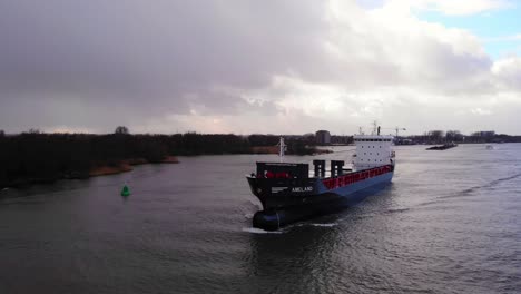 Ameland-Cargo-Ship-Navigating-Along-Oude-Maas-In-Zwijndrecht