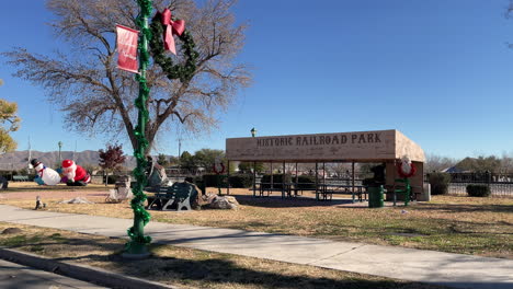 Historic-Railroad-Park-in-Willcox,-Arizona-USA,-panning-shot